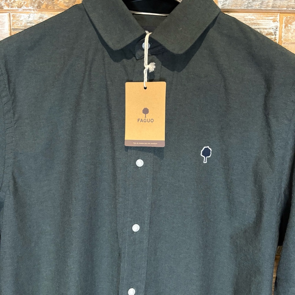 Brand new Faguo Dark Green Casual Button Down Shirt with Classic Collar